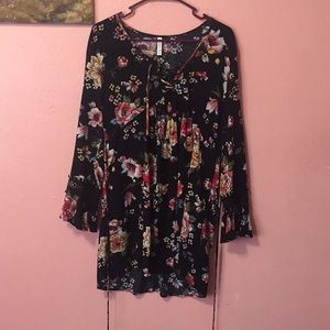 A medium black, floral printed dress.